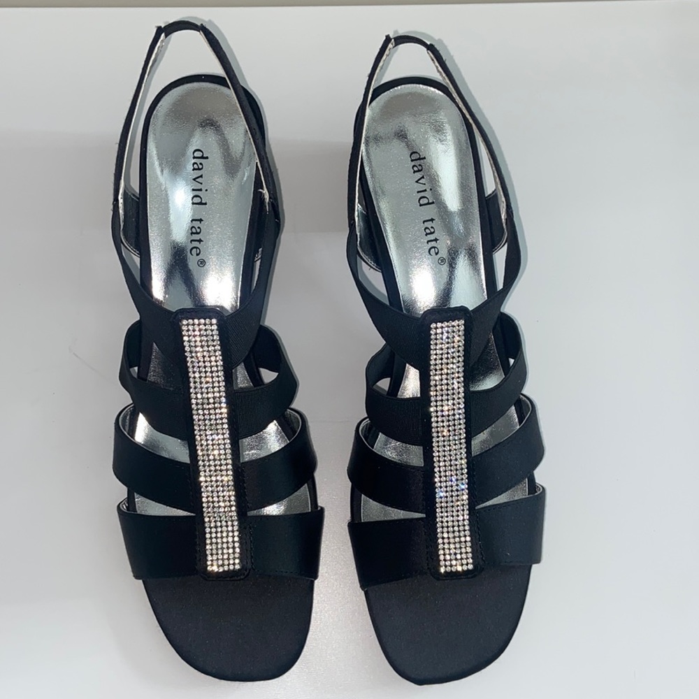 David Tate black satin heels